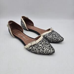 Jeffrey Campbell Smitty Leather & Lace D'orsay Flats White Black Size 7.5
